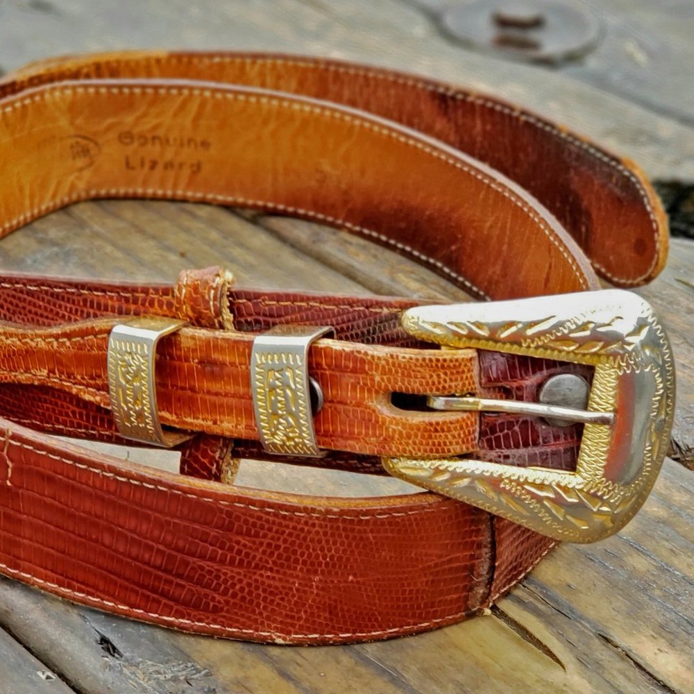Genuine retro Justin Boots lizard skin belt